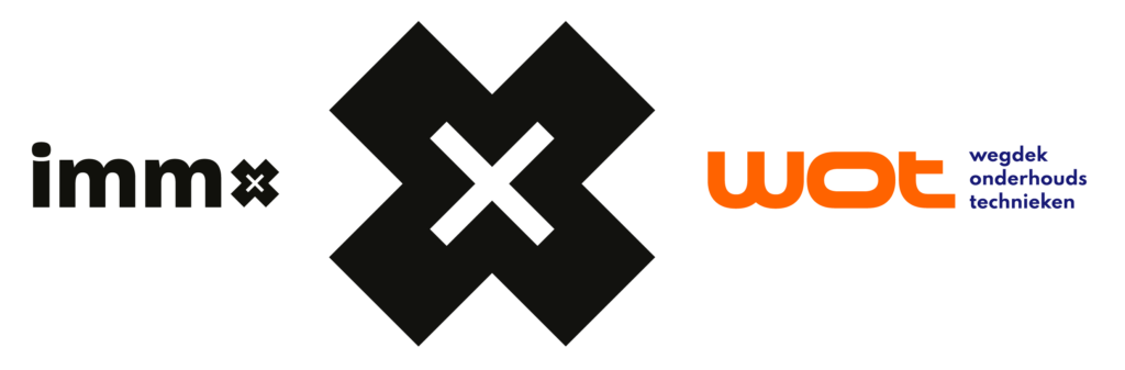 Immx logo met een grote X en het Wegdek Onderhouds Technieken logo naast elkaar