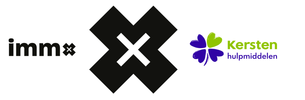 Immx logo met een grote X en het Kersten hulpmiddelen logo naast elkaar